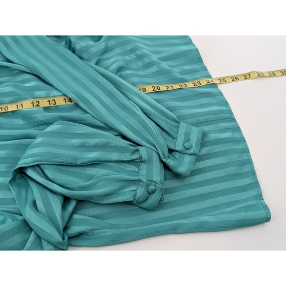 CHAUS Vintage Green Satin Striped Long Sleeve Button Front Blouse Size 2X - Picture 6 of 7